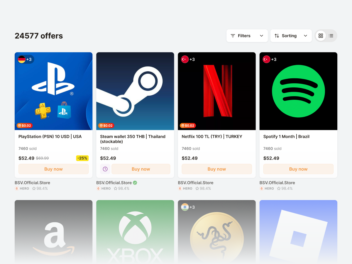 Browse gift card catalog and search